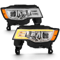 Thumbnail for ANZO 2017-2018 Jeep Grand Cherokee Projector Headlights w/ Plank Style Switchback - Chrome w/ Amber