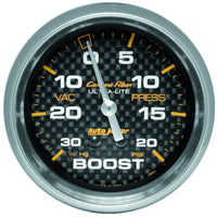 Thumbnail for Autometer Carbon Fiber II 66.7mm Mechanical Vacuum / Boost Gauge 30 In. HG/20 PSI