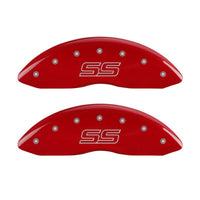 Thumbnail for MGP 4 Caliper Covers Engraved Front & Rear Trailblazer style/SS Red finish silver ch