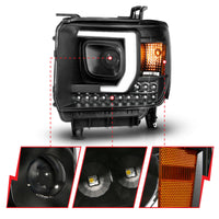 Thumbnail for ANZO 2014-2015 Gmc Sierra 1500HD Projector Plank Style Headlight Black W/ Drl