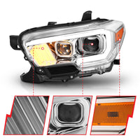 Thumbnail for ANZO 2016-2017 Toyota Tacoma Projector Headlights w/ Plank Style Design Chrome/Amber w/ DRL
