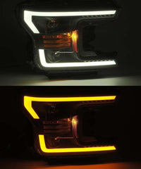 Thumbnail for AlphaRex 18-20 Ford F-150 LUXX LED Proj Headlights Plank Style Jet Blk w/Activ Light/Seq Signal/DRL