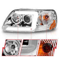 Thumbnail for ANZO 1997-2003 Ford F-150 Projector Headlights w/ Light Bar Chrome Housing