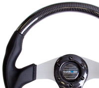 Thumbnail for NRG Carbon Fiber Steering Wheel (350mm) Silver Oval Shape w/Leather Trim