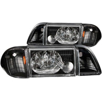 Thumbnail for ANZO 1987-1993 Ford Mustang Crystal Headlights Black w/ Corner Lights 3pc