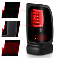 Thumbnail for ANZO 1994-2001 Dodge Ram 1500 LED Taillights Plank Style Black w/Smoke Lens