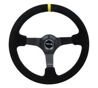 Thumbnail for NRG Reinforced Steering Wheel (350mm / 3in. Deep) Blk Suede/X-Stitch w/5mm Blk Spoke & Yellow CM