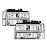 Thumbnail for Xtune Chevy Suburban 94-98 Headlights w/ Corner & Parking Lights 8pcs Chrome HD-JH-CCK88-AM-C-SET