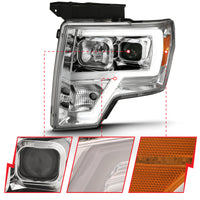 Thumbnail for ANZO 2009-2014 Ford F-150 Projector Headlight Plank Style Chrome Amber