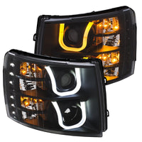 Thumbnail for ANZO 2007-2013 Chevrolet Silverado 1500/2500 Projector Headlights w/ U-Bar Switchback Black w/ Amber