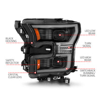 Thumbnail for ANZO 15-17 Ford F-150 LED Projector Headlights - w/ Light Bar Switchback Black Housing