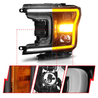 Thumbnail for ANZO 2018-2020 Ford F-150 Projector Headlight w/ Plank Style Switchback Black Housing