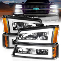 Thumbnail for ANZO 2003-2006 Chevrolet Silverado 1500 Crystal Headlights w/ Light Bar Black Housing