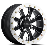 Thumbnail for Raceline A71 Mamba 14x7in/4x156 BP/5mm Offset/132.5mm Bore - Black & Machined Ring Beadlock Wheel