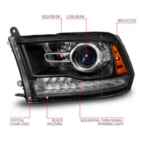 Thumbnail for ANZO 09-18 Dodge Ram 1500/2500/3500 LED Plank Style Headlights Switchback + Sequential - Matte Black