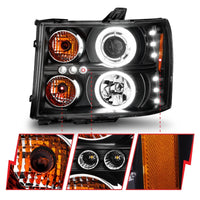 Thumbnail for ANZO 2007-2013 Gmc Sierra 1500 Projector Headlights w/ Halo Black