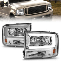 Thumbnail for ANZO 99-04 Ford F250/F350/F450/Excursion (excl. 99) Crystal Headlights - w/ Light Bar Chrome Housing