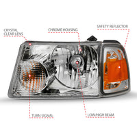 Thumbnail for ANZO 2001-2011 Ford Ranger Crystal Headlight Chrome w/Corner Lights (OE Replacement)