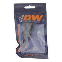 Thumbnail for DeatschWerks 6AN Male Flare to 90-Degree 3/8in Single Hose Barb - Anodized Matte Black