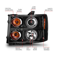 Thumbnail for ANZO 2007-2013 Gmc Sierra 1500 Projector Headlights w/ Halo Black