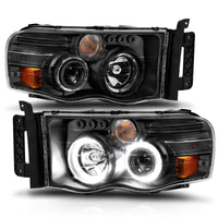 Thumbnail for ANZO 2002-2005 Dodge Ram 1500 Projector Headlights w/ Halo Black Clear Amber