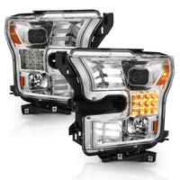 Thumbnail for ANZO 15-17 Ford F-150 Proj Headlights w/ Plank Style Design Chrome w/ Amber Sequential Turn Signal
