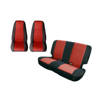 Thumbnail for Rugged Ridge Seat Cover Kit Black/Red 80-90 Jeep CJ/YJ