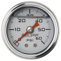 Thumbnail for Autometer AutoGage 1.5in Liquid Filled Mechanical 0-60 PSI Fuel Pressure Gauge - Silver