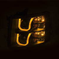 Thumbnail for ANZO 2007-2013 Chevrolet Silverado 1500/2500 Projector Headlights w/ U-Bar Switchback Black w/ Amber