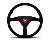 Thumbnail for Momo Montecarlo Alcantara Steering Wheel 320 mm - Black/Red Stitch/Black Spokes
