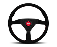 Thumbnail for Momo Montecarlo Alcantara Steering Wheel 350 mm - Black/Red Stitch/Black Spokes
