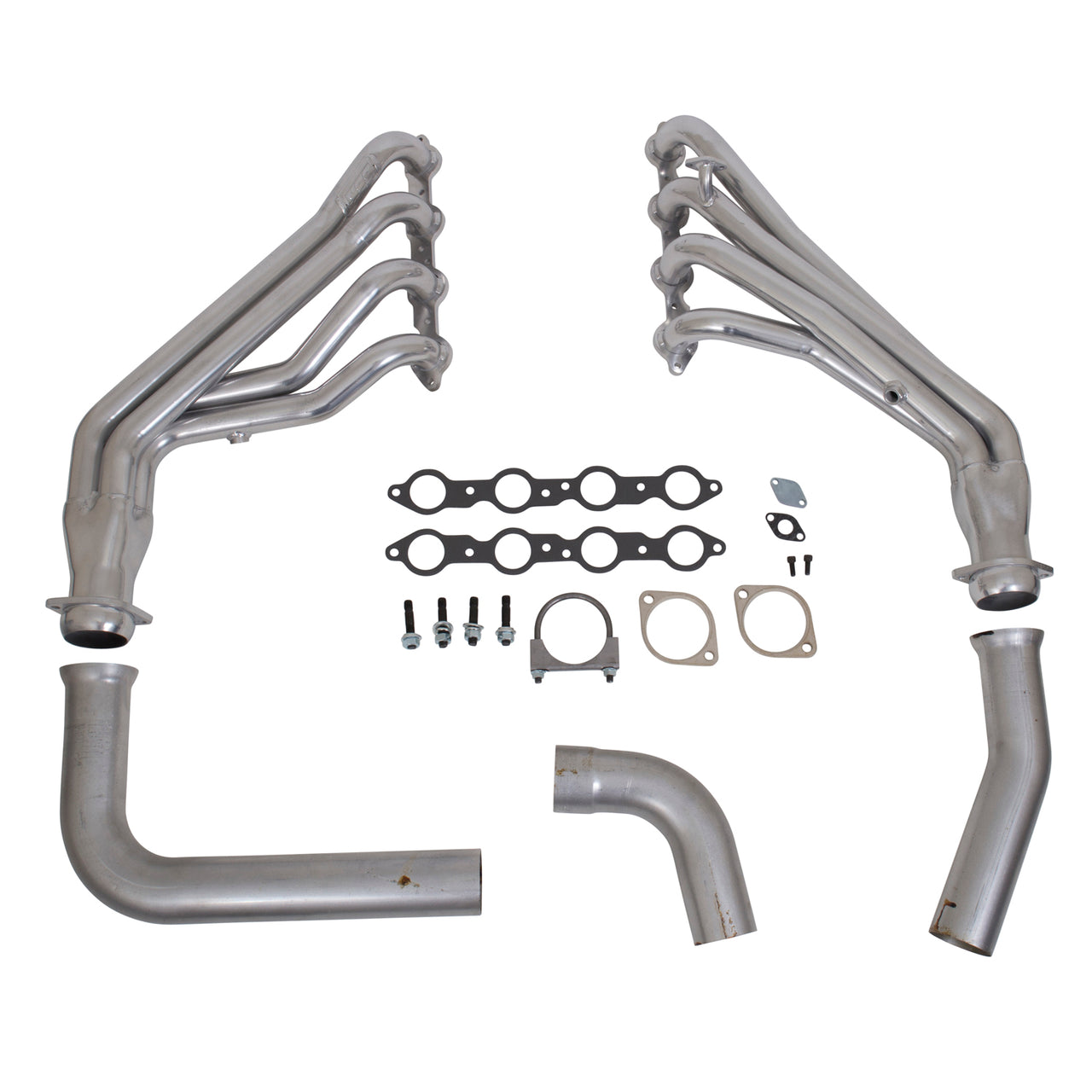 1999-2002 GM 4.8/5.3/6.0 FULL SIZE TRUCK LONG TUBE EXHAUST HEADERS & Y PIPE (POLISHED SILVER CERAMIC)