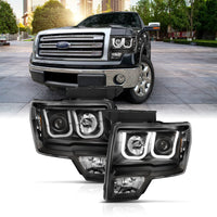 Thumbnail for ANZO 2009-2014 Ford F-150 Projector Headlights w/ U-Bar Switchback Black w/ Amber