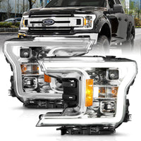 Thumbnail for ANZO 18-19 Ford F-150 Projector Headlights w/Plank Style Switchback Chrome w/Amber