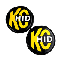 Thumbnail for KC HiLiTES 8in. Round Soft Cover HID (Pair) - Black w/Yellow Brushed KC Logo
