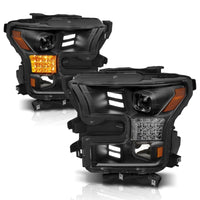 Thumbnail for ANZO 15-17 Ford F-150 Project Headlights w/ Plank Style Design Black w/ Amber Sequential Turn Signal