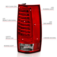Thumbnail for ANZO 2007-2014 Chevy Tahoe LED Taillight Plank Style Chrome With Red/Clear Lens