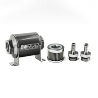 Thumbnail for DeatschWerks Stainless Steel 3/8in 40 Micron Universal Inline Fuel Filter Housing Kit (70mm)