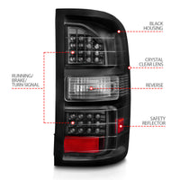 Thumbnail for ANZO 2014-2018 GMC Sierra LED Tail Lights Black Housing Clear Lens