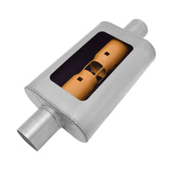 Thumbnail for Gibson MWA Superflow Center/Center Oval Muffler - 4x9x14in/2.25in Inlet/2.25in Outlet - Stainless