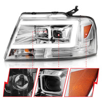 Thumbnail for ANZO 2004-2008 Ford  F-150 Projector Headlights w/ Light Bar Chrome Housing