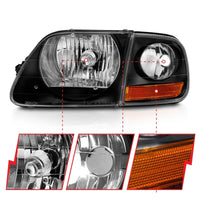 Thumbnail for ANZO 1997-2003 Ford F150 Crystal Headlight Black w/ Parking Light