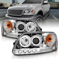 Thumbnail for ANZO 1997.5-2003 Ford F-150 Projector Headlights w/ Halo and LED Chrome 1pc