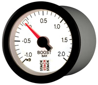 Thumbnail for Autometer Stack 52mm -1 to +2 Bar T-Fitting 0.187in Barb (M) Mechanical Boost Pressure Gauge - White