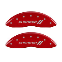 Thumbnail for MGP 4 Caliper Covers Engraved Front & Rear With stripes/Charger Red finish silver ch