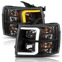 Thumbnail for ANZO 07-13 Chevrolet Silverado 1500 Plank Style Projector Headlights Black w/ Amber