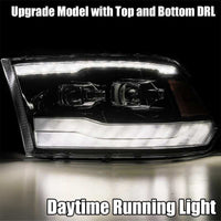 Thumbnail for AlphaRex 09-18 Dodge Ram 1500HD LUXX LED Proj Headlights Plnk Style Blk w/Activ Light/Seq Signal/DRL