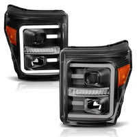 Thumbnail for ANZO 2011-2016 Ford F250 Projector Headlights w/ Plank Style Switchback Black w/ Amber