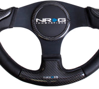 Thumbnail for NRG Carbon Fiber Steering Wheel (350mm) Blk Frame Blk Stitching w/Rubber Cover Horn Button