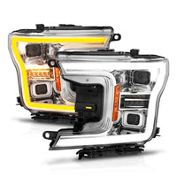 Thumbnail for ANZO 18-20 Ford F-150 (w/o Fctry LED) Full LED Proj Headlights w/Light Bar Swtchbk Seq. Chrome w/Int